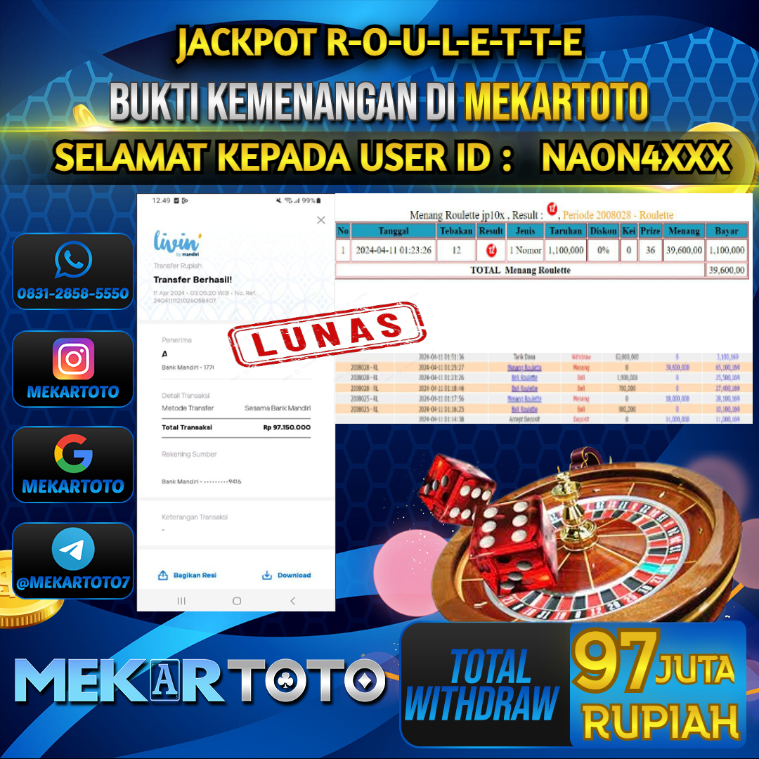 MEKARJITU  JACKPOT CASINO ROULETTE  RP. 10.000.000,-  LUNAS